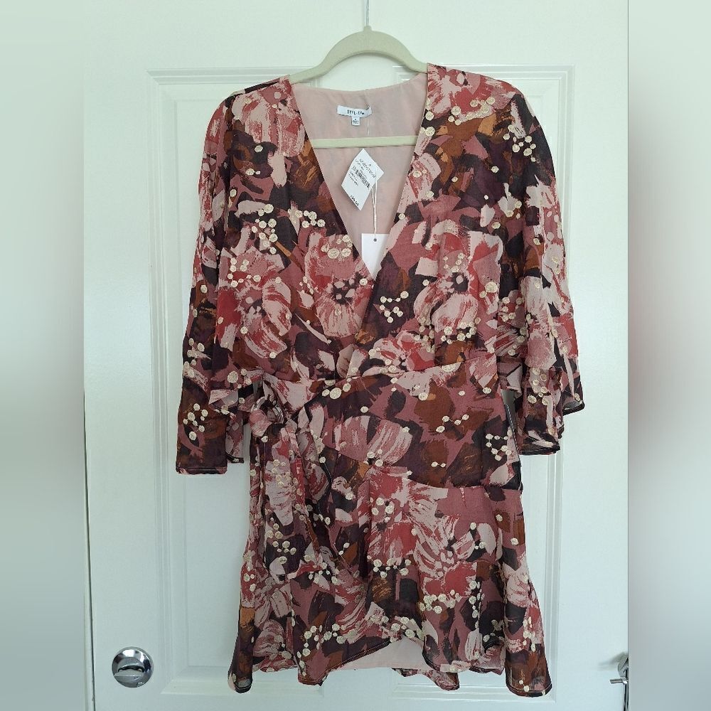 BTFL-Life‎ floral ruffle long sleeve mini dress size S